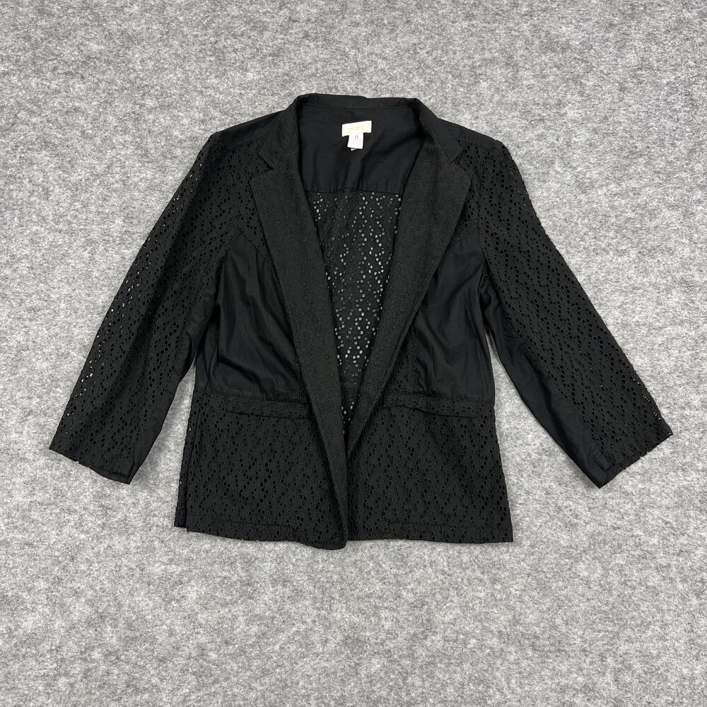 Chicos Blazer Womens XS 0 Black Eyelet Lace Open Front Office Jacket Career
